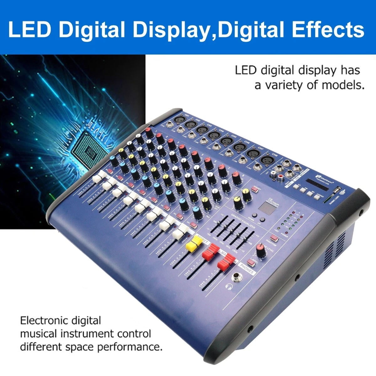 iMeshbean 8 Channel Professional Powered Mixer 1500W Power Mixing Amplifier Amp 16DSP USB