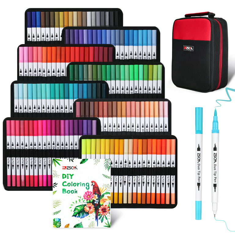 ZSCM Art Markers Coloring Dual Brush Pens , 60 Colors Fine& Brush Tip Artist Drawing Markers Set with Coloring Book, for Kids Adult Sketching Bullet