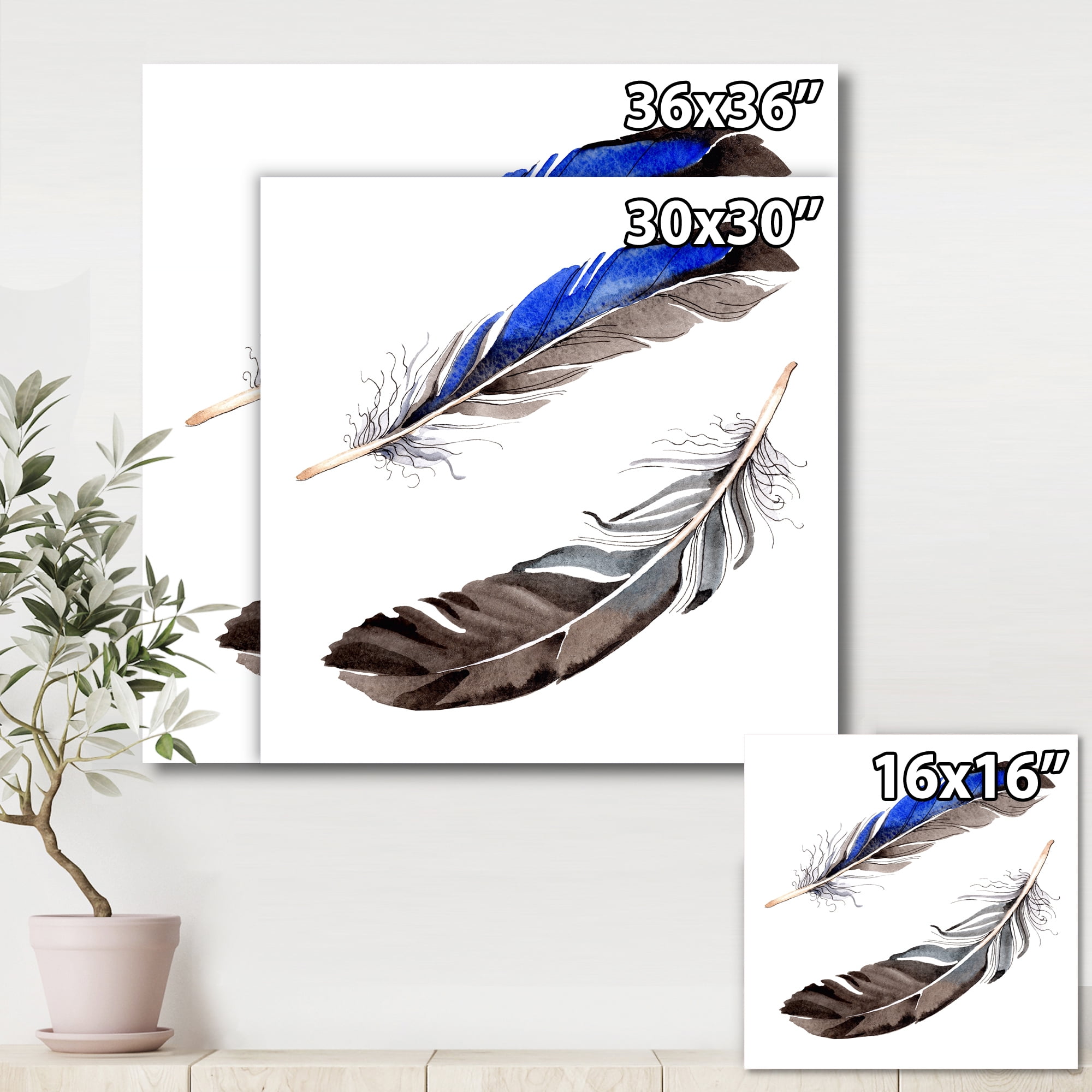 Designart ' Colourful Boho Art Feathers III ' Bohemian & Eclectic Canvas Wall Art Print