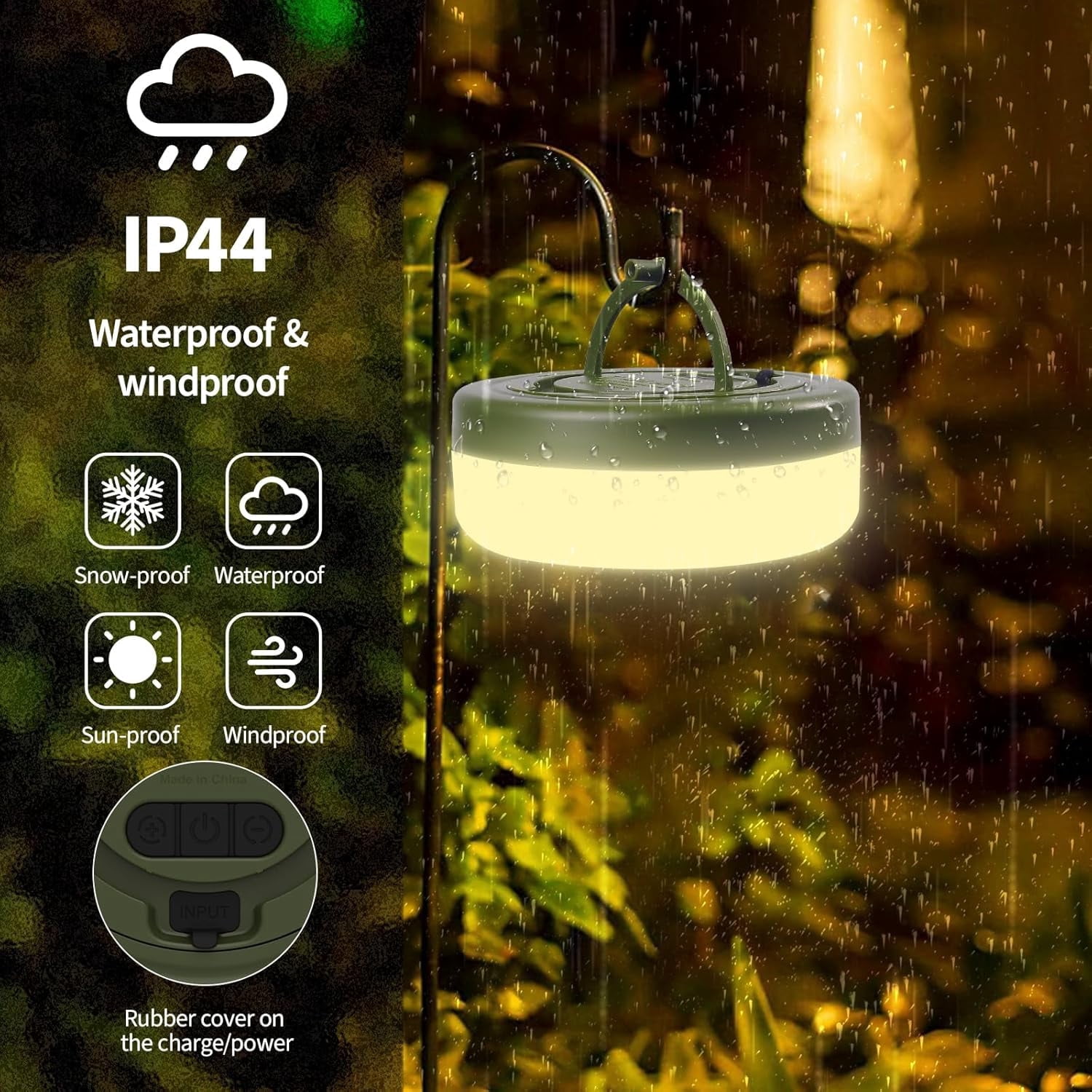 TOHETO 4-in-1 Camping String Light, 32.8FT IP44 Waterproof Camping Lights with 13 Lighting Modes, 4000mAH Rechargeable Outdoor String Lights for Camping Essentials Camping Gear, Black