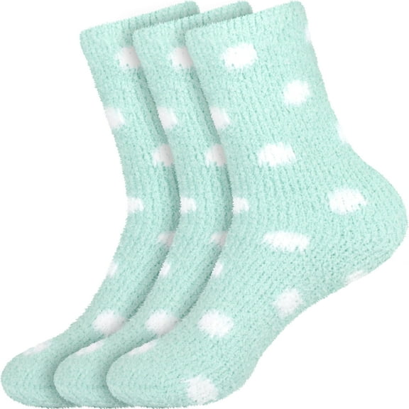 BambooMN Fuzzy Polka Dot Socks - 3 Pairs - 01 Seaspray