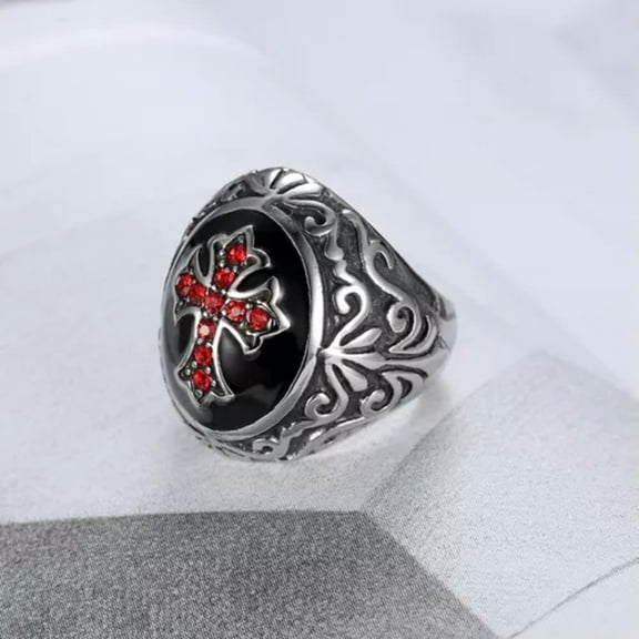 K-KED Men's Gothic Black Glue Cross Set Diamond Ring Wholesale Ring Sizes 7-15-Black-15