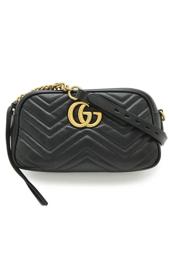 Pre-Owned GUCCI GG Marmont Shoulder Bag, Pouch, Chain Quilted Leather, Black, 447632