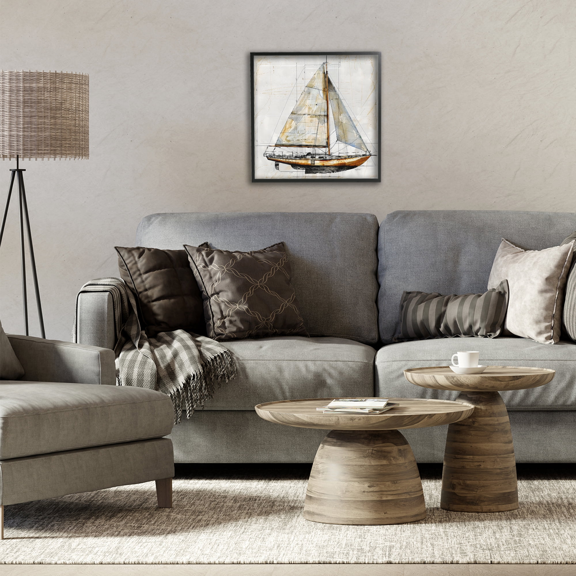 Stupell Industries Vintage Sailboat Drawing Blueprint Black Framed Giclee Art, design by Creative Studio