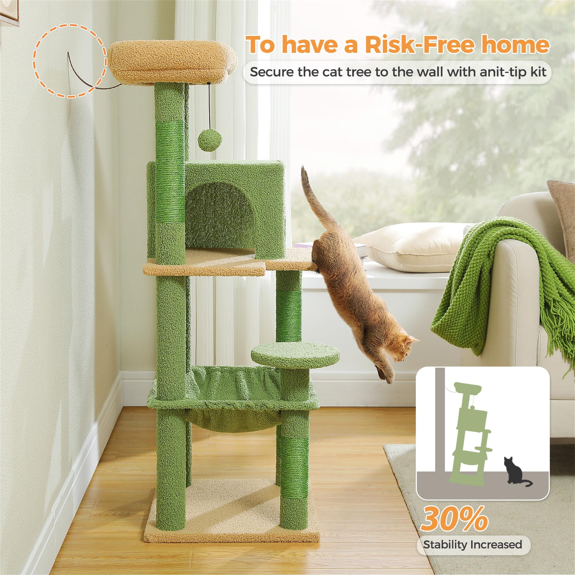 Pefilos 45" Cat Tree Tower for Indoor Cats, 5-Level Cat Condo for Large Cats with Large Hammock, Big Top Perch and 4 Sisal Covered Scratching Pos, Green Pefilos 45" Cat Tree Tower for Indoor Cats, 5-Level Cat Condo for Large Cats with Large Hammock, Big Top Perch and 4 Sisal Covered Scratching Pos, Green