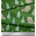 thumbnail image 2 of Soimoi Green Poly Georgette Fabric Bear & Tree Christmas Print Fabric by the Yard 52 Inch Wide, 2 of 3