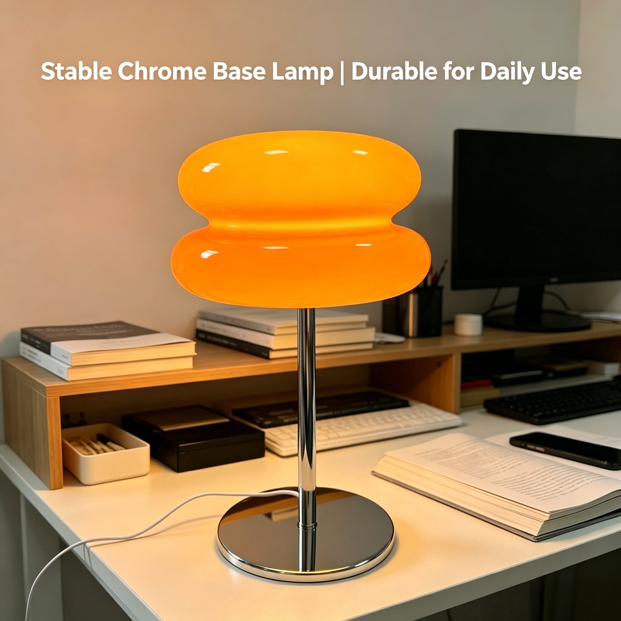 Mushroom Lamp for Bedroom,Mid Century Modern Lamp for Nightstand, Dimmable Retro Egg Tart Bedside Small Lamps,Unique Home Mushroom Decor Aesthetic Cute Table Lamps for Living Room (Orange)
