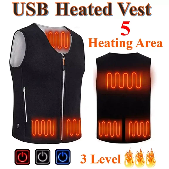 Heated Vest Thermal Electric USB Jacket Warm Winter Men Women Heating Coat 2XL