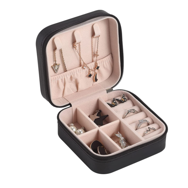 pequeño joyero collar anillo organizador de almacenamiento mini joyero doble capa organizador de joyas de viaje para mujeres niñas regalo / negro Namotu CQ630