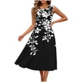 thumbnail image 7 of Women's Casual Sleeveless Midi A-Line Dress Crew Neck Abstract Geometric Print High Waisted Empire Waist Flare Swing Dress Breathable Flowy Summer Daily Wear Office Apparel, 7 of 7