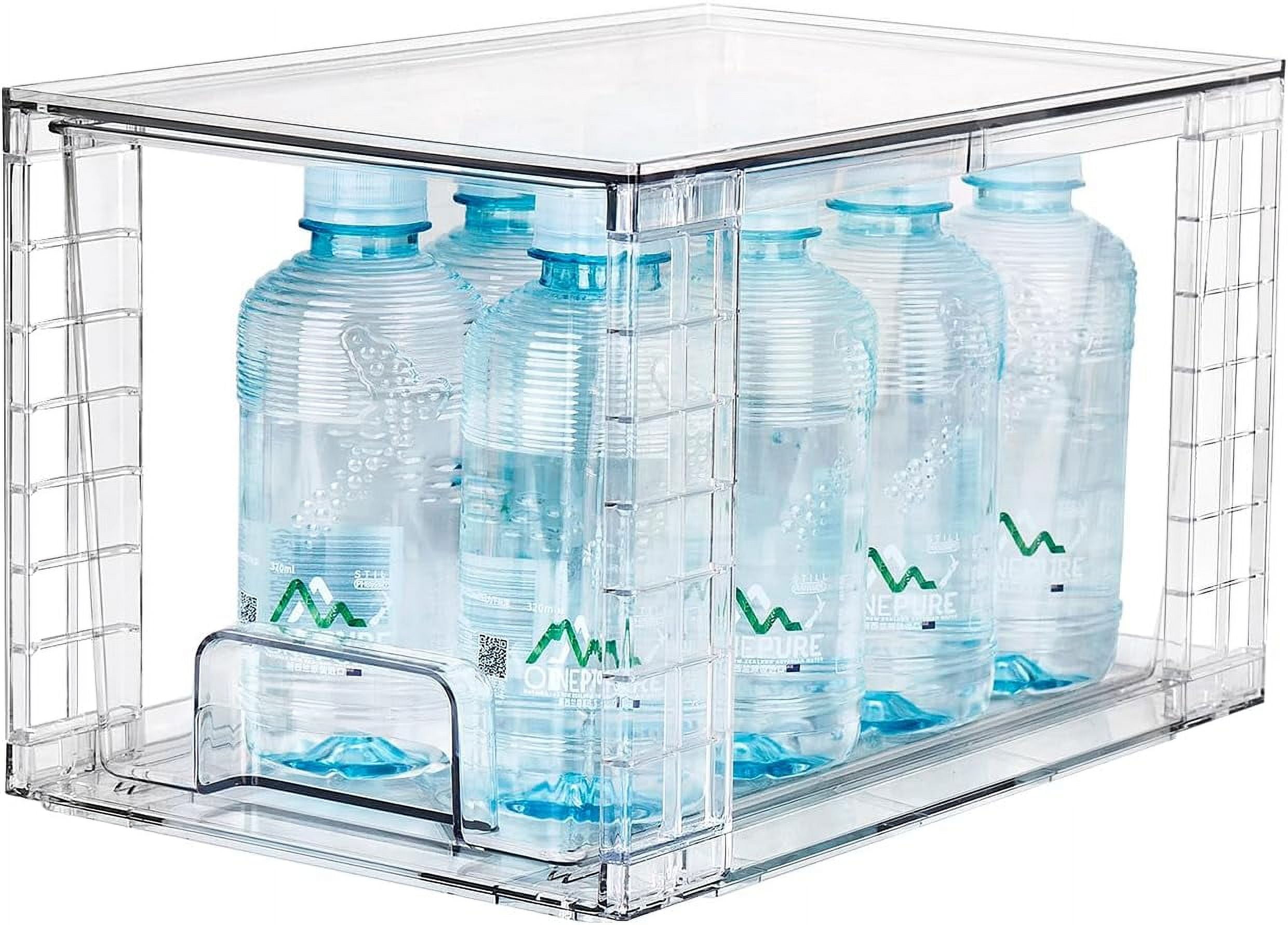 4Pack Large Stackable Kitchen Storage Drawers, Clear Foods Organizer Bins with Handles, Easily Assemble for Bathroom, Kitchen, Pantry, Cabinet, Closet(XL-Down Handle)