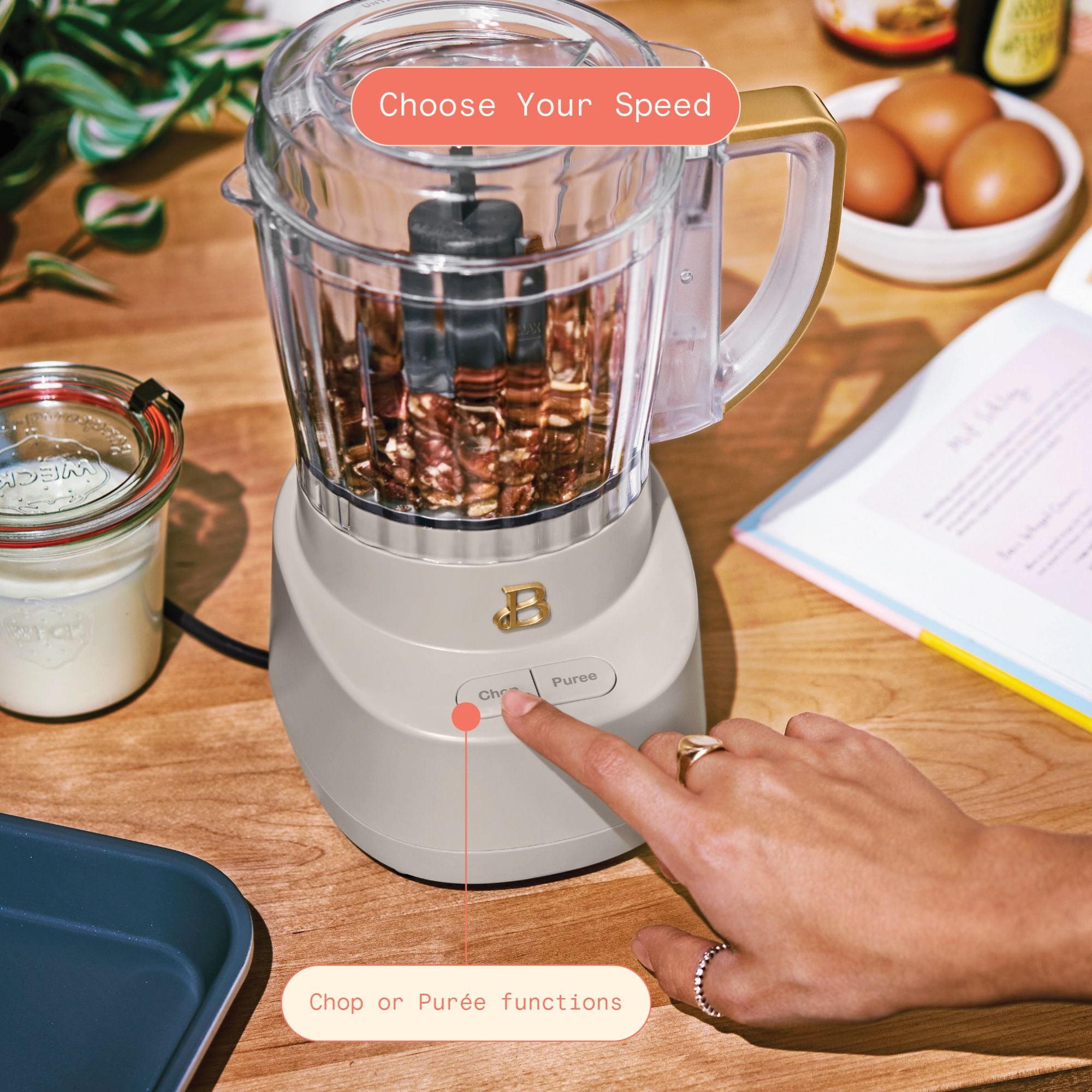 Beautiful 3-Cup Food Chopper, Porcini Taupe by Drew Barrymore
