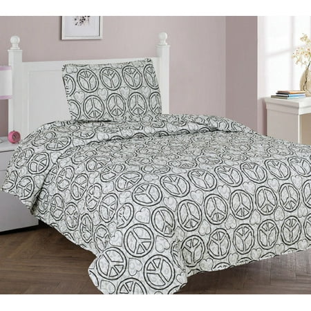2 Pc Twin Peace Kids Microfiber Bedding Quilt Set 1 Print Quilted