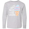 thumbnail image 3 of Inktastic All You Need is Ice Cream with Ice Cream Cone Long Sleeve Youth T-Shirt, 3 of 5