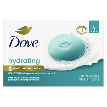 Dove Beauty Bar Hydrating Bath Soap for Women with Glacial water & Avocado oil, 4 Bars