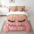 thumbnail image 2 of Manfei Girls Beauty Eyelashes Bedding Comforter Set 7pcs, Glitter Waterdrop Queen Bedding Sets, Gold Fashion Leopard Print Queen Sheet Sets, Breathable Home Decor, 2 of 7
