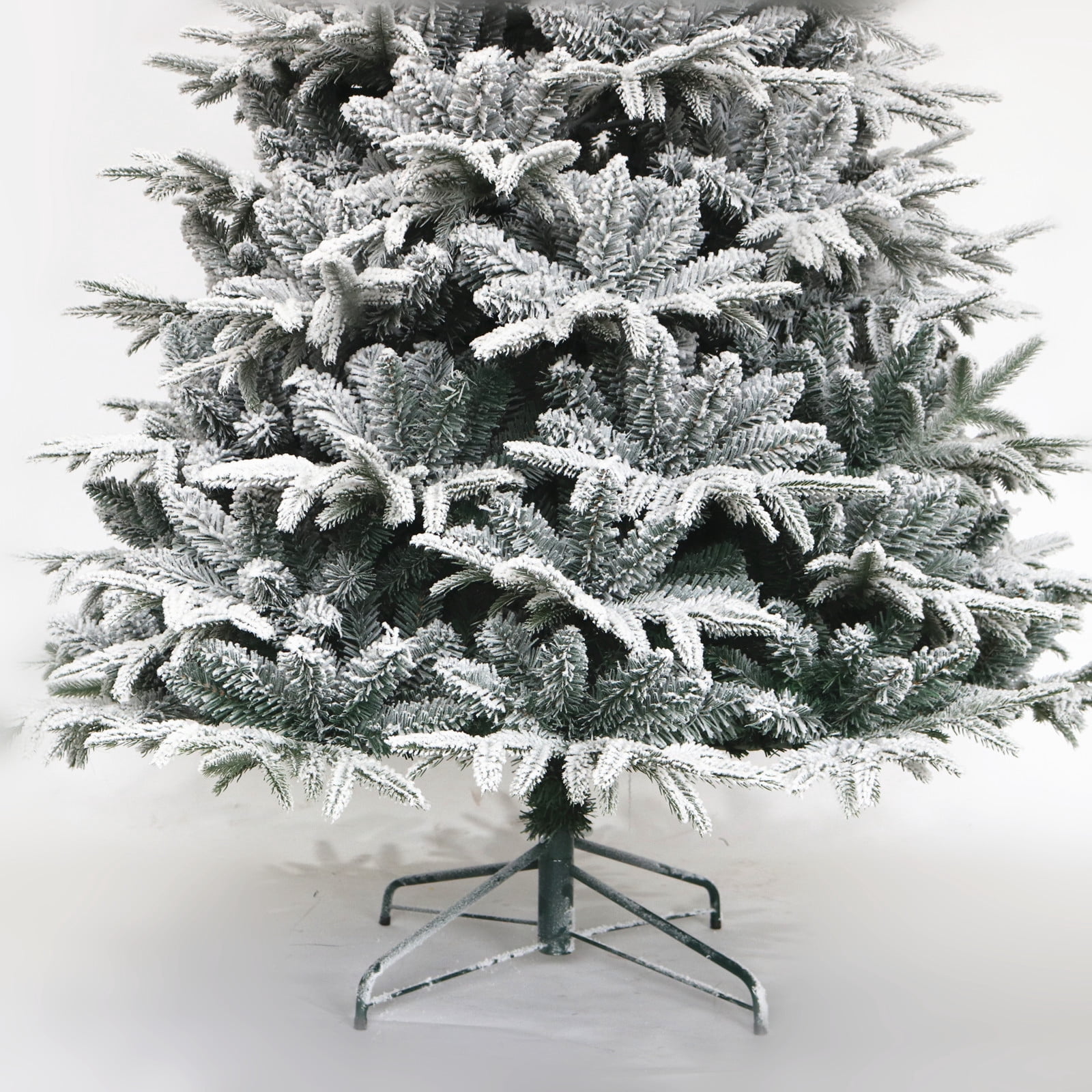 MOONMISS 7ft Snow Flocked Artificial Hinged Pine Christmas Tree with with X-shaped Iron Stand-White