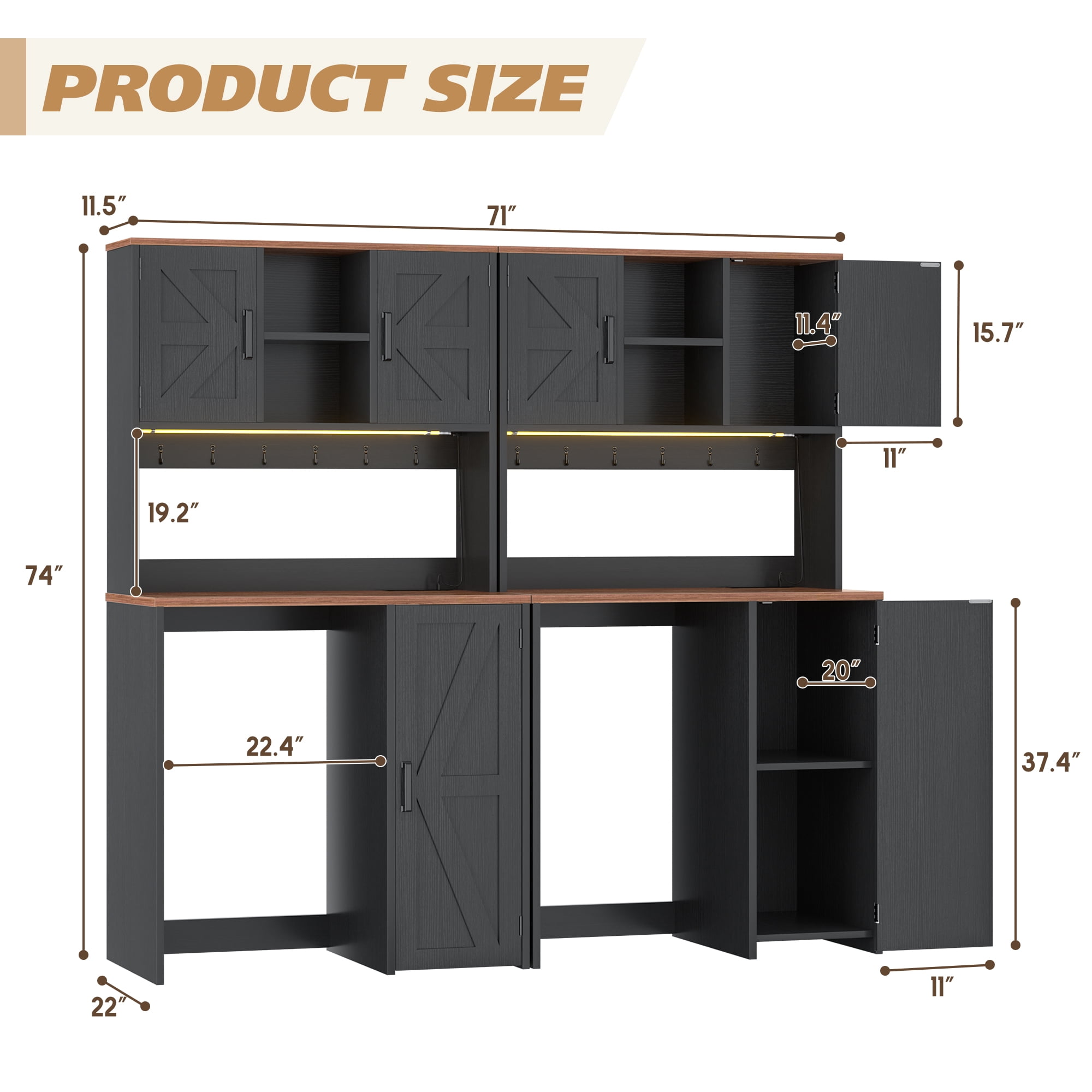 Homieasy 2-Piece Beverage Station Set - Mini Fridge Cabinet & Coffee Bar with Charging Hub, LED Light, Microwave Shelf & Wine Storage, Perfect for Kitchen, Dorm & Office,Black