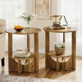 thumbnail image 3 of Finmind 2-Tier Round End Table with Storage, Narrow Side Table for Living Room, Brown (Set of 2), 3 of 6