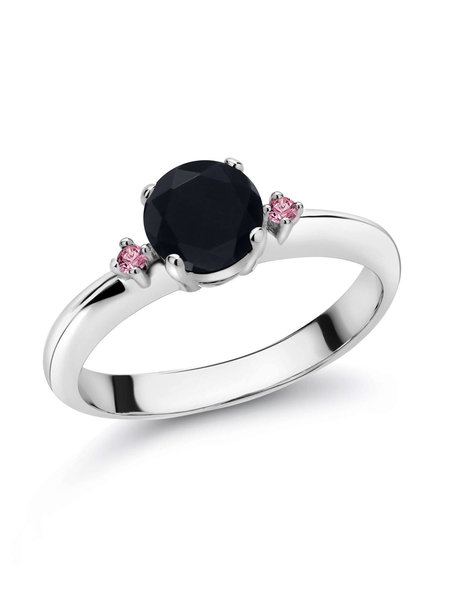 Gem Stone King 0 Ct Round Black Onyx Pink Lab Grown Diamond 925 Sterling Silver 3 Stone Engagement Ring Walmart Com Walmart Com