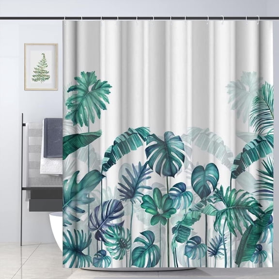 Green Shower Curtain for Bathroom Tropical Leaves Plant Bath Decor 72 x 72 Inch with 12 Hooks