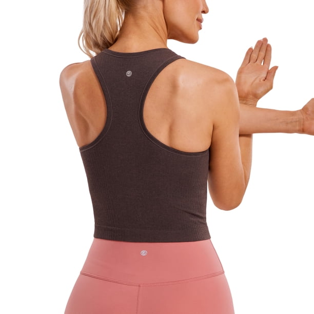 Top CRZ YOGA sin costuras, acanalado, cuello alto, corto, color topo, XX-S