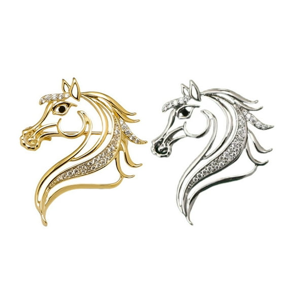 bestolf Horse Head Brooch Sparkling Hollow-out Horse Brooch Rhinestones Embellished Brooch Pin Clothing Accessory Gift for Horse Lovers