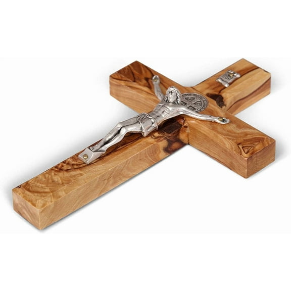 Wall Cross- St Benedict, Handmade of Olive Wood in Bethlehem, Christian Spiritual Gift