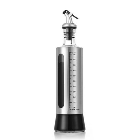 

Linyer Cooking Oil Bottle Seasoning Bottles Sealed Condiment Stainless Steel Kitchen Dispenser Glass Non- for slip Press Storage Sauce 500ML Scale