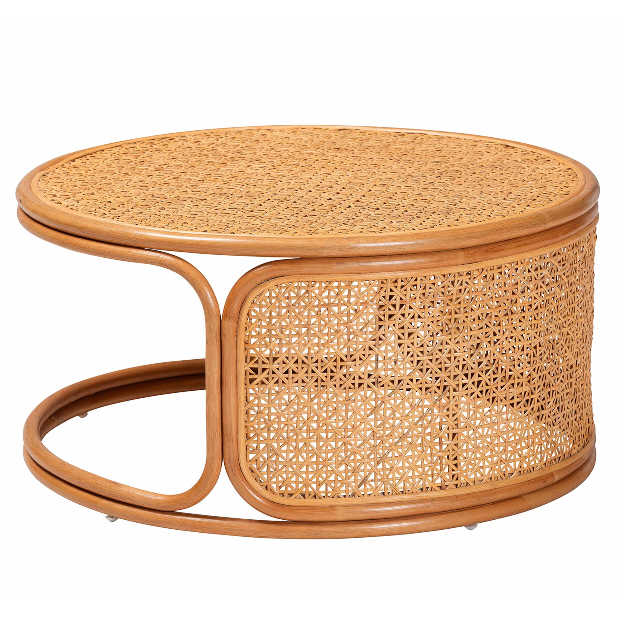 bali & pari Eldon Boho Coffee Table, Handwoven Natural Rattan, Honey