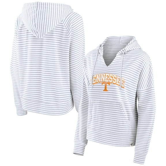 Women's Fanatics  White Tennessee Volunteers Striped Notch Neck Pullover Hoodie