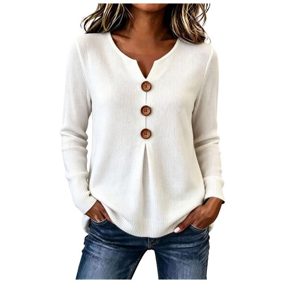 WUSUOWEI Women'S Sweatshirts V-Neck Knitted Blouse Long Sleeve Loose Front Design Womens Casual Daily Top XXL