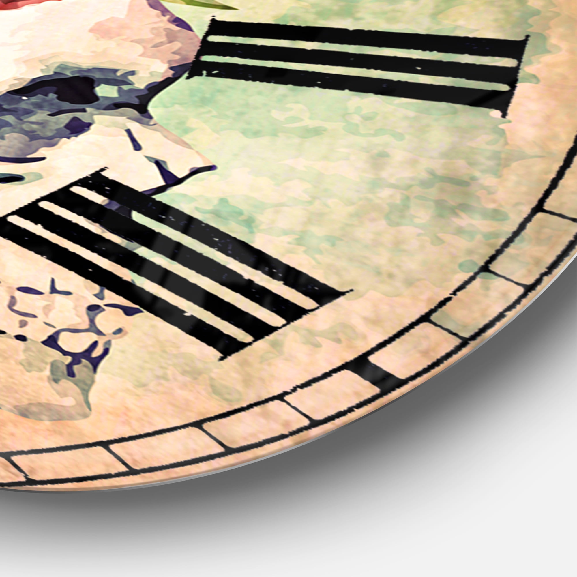 Designart 'Skull and Flowers' Bohemian wall clock