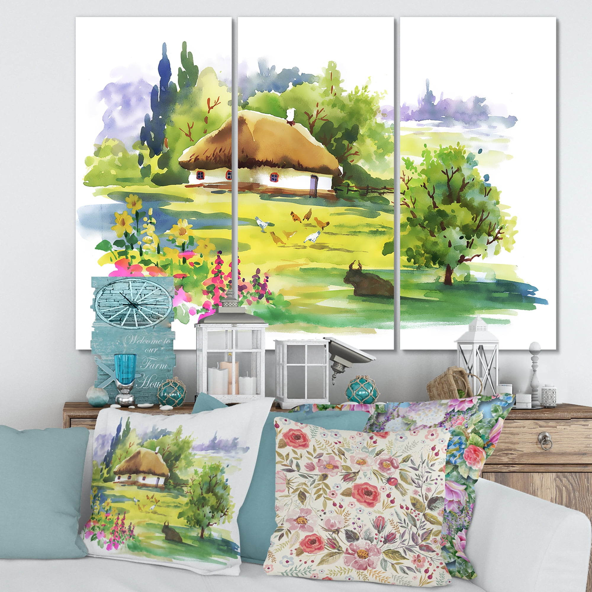 Designart ' Blossoming Greenlands And A Rural House ' Traditional Canvas Wall Art Print
