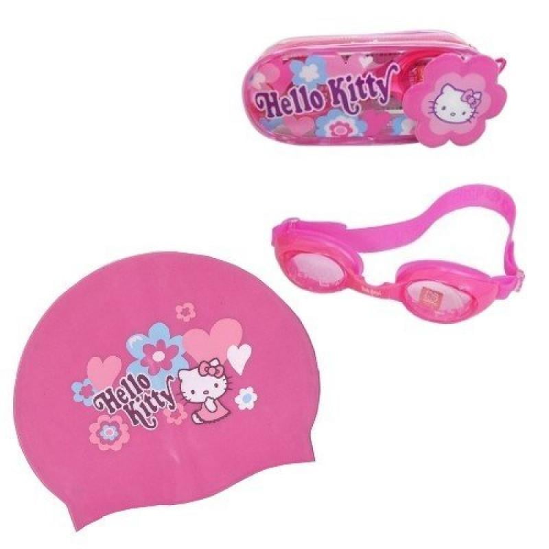 Hello Kitty Kid Silicone Swim Swimming Cap + Goggles Anti-frog Uv Protection by