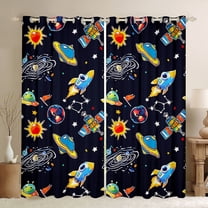Feelyou Rocket Planet Curtains Pack of 2 (42x84 Each), Mystic Outer Space Curtains Blackout, Teens Kids Boys Girls Bedroom Curtains, Blackout Curtains Bedroom Decor