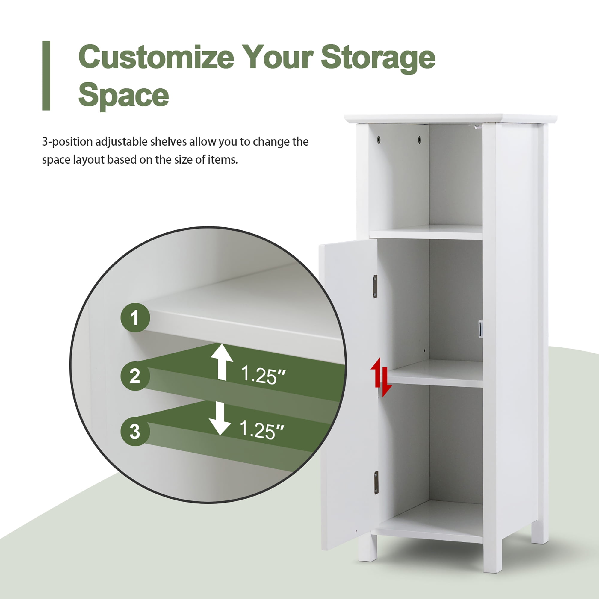 Gymax Bathroom Floor Storage Cabinet Free Standing w/ Single Door Adjustable Shelf