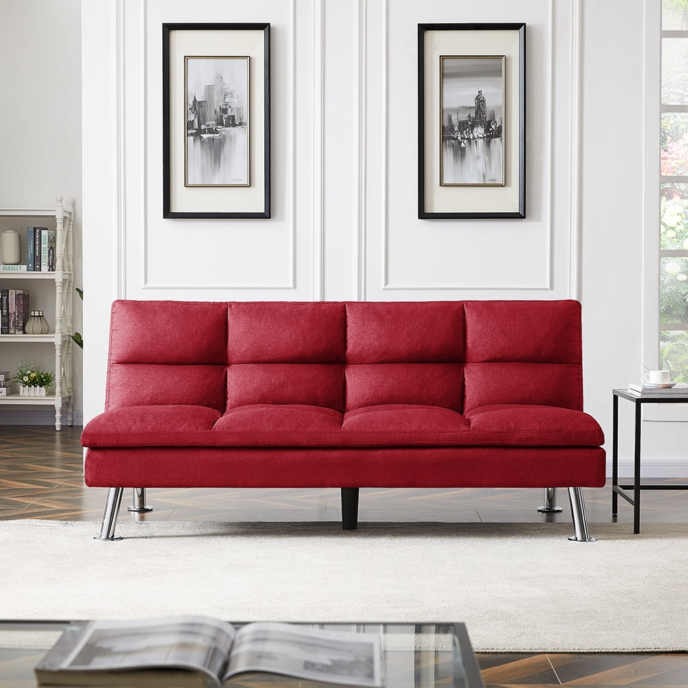 Kepooman Mid Century Modern Futon Sofa Sleeper Bed, Red Kepooman Mid Century Modern Futon Sofa Sleeper Bed, Red