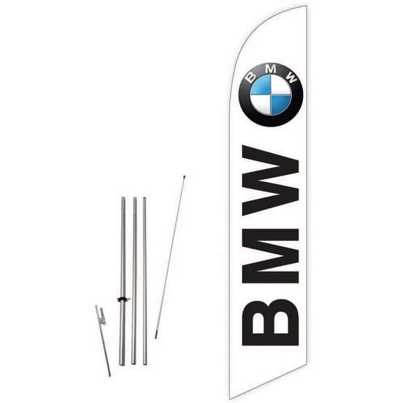 Cobb Promo Feather Flag White for BMW Auto Dealership with Complete 15ft Pole kit and Ground Spike