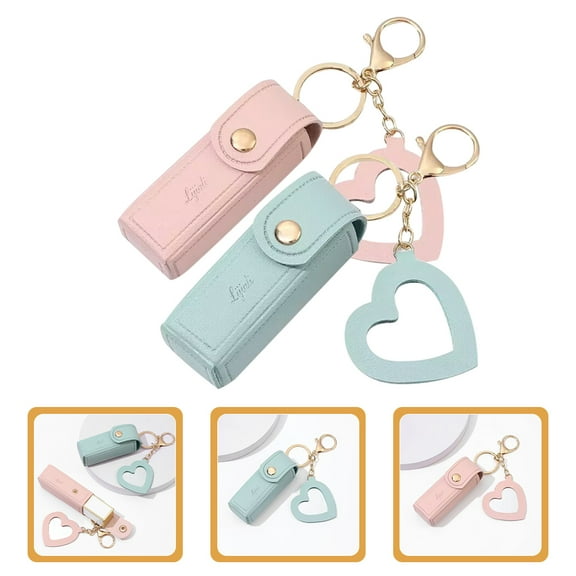UPOUART 2-Pack Lip Balm Holder Keychain with Clip for Travel, Stylish Storage Bag, Assorted Colors