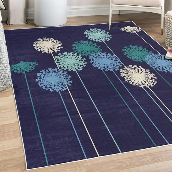 Dandelion Decorative Rug, Abstract Wildflower Silhouettes Botanical Inspirations Meadow in Summer Season, Quality Carpet for Bedroom Dorm and Living Room, 6 Sizes, Dark Purple, by Ambesonne