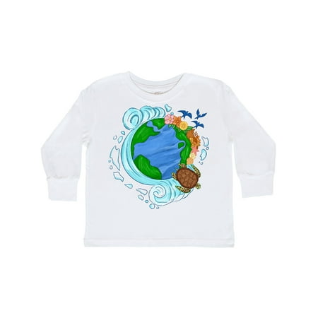 

Inktastic Earth Day Turtle Planet with Waves and Birds Gift Toddler Boy or Toddler Girl Long Sleeve T-Shirt