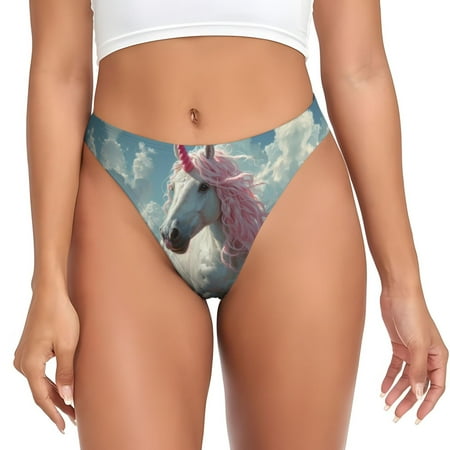 Thongs for Women - Pink Flower White Horse A No Show Seamless Womens Thongs Underwear  Soft Stretch G String Thongs for Women Cuteness Ladies Thong Bikini Panties Briefs
