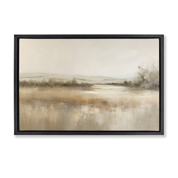 Stupell Industries Reflective Beige Countryside Landscape & Nature Painting Black Floater Framed Canvas Art Print Wall Art, 25 x 17