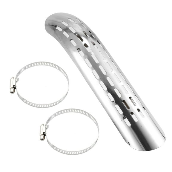 1 Set Universal Motorcycle Curve Exhaust Heat Shield Exhaust Pipe with 20-70mm Clamp Silver Tone