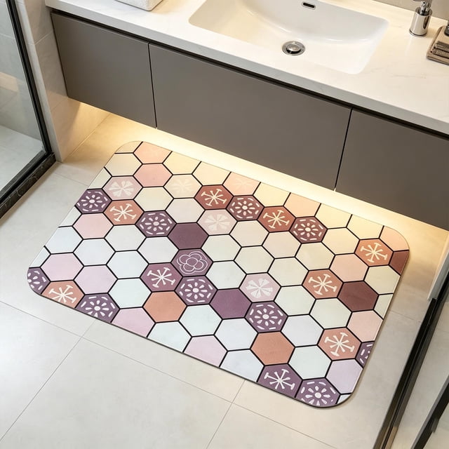 YiJuHui Super Absorbent Bath Mat, Russian Style Diatom Mud Floor Rug, Quick Drying Non-Slip Bathroom Rug, Water Absorbing Shower Mat for Bathroom Floor Safety, Anti-Mold Bath Mat for Wet Areas