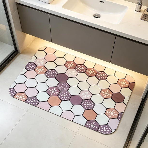 YiJuHui Super Absorbent Bath Mat, Russian Style Diatom Mud Floor Rug, Quick Drying Non-Slip Bathroom Rug, Water Absorbing Shower Mat for Bathroom Floor Safety, Anti-Mold Bath Mat for Wet Areas