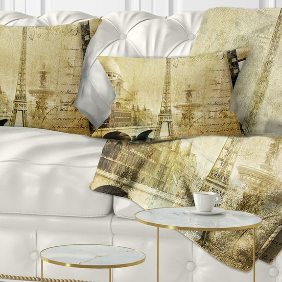 Designart Paris Memories - Vintage Throw Pillow - 12x20