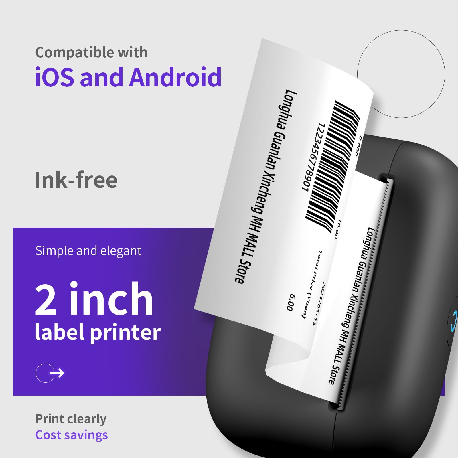 Portable Mini Wireless Thermal Printer Black, Compatible with Android & iOS, USB Rechargeable with Lithium Polymer Battery, for Notes, Planners, Instant Photos