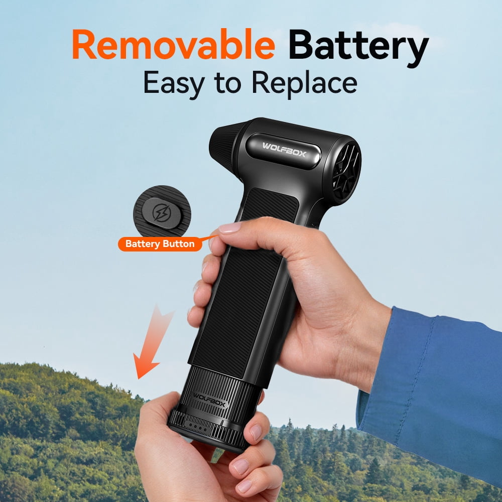 WOLFBOX Electric Air Duster DF200 with Removable Battery, Cordless Compressed Air Duster, Multi-Nozzle Cleaner for PC, Car & Home, Black